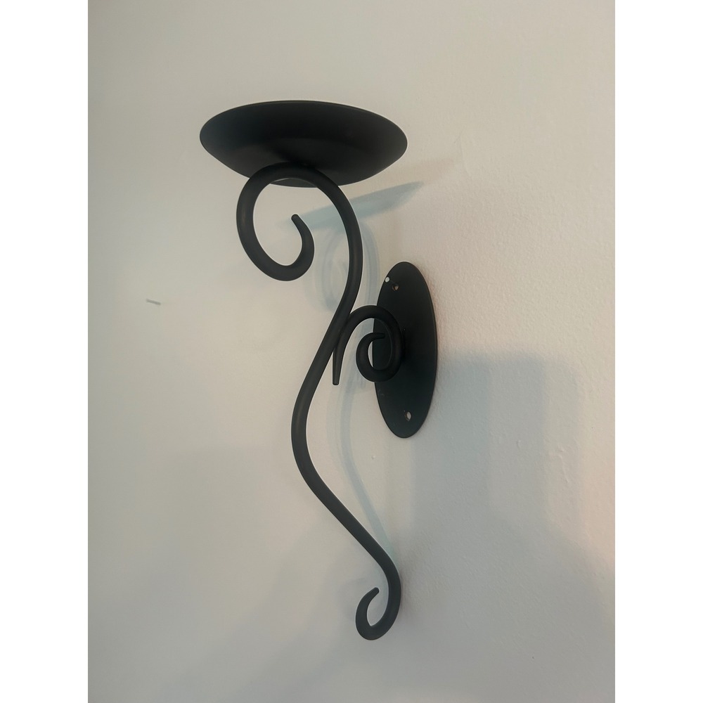 PartyLite Black Wrought Iron Scroll Wall Sconce Candle Holder Pillar Plate